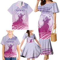 Personalised Hawaii Monk Seal Family Matching Mermaid Dress and Hawaiian Shirt Polynesian Tattoo With Tropical Flowers - Purple Gradient LT14 - Polynesian Pride