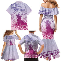 Personalised Hawaii Monk Seal Family Matching Mermaid Dress and Hawaiian Shirt Polynesian Tattoo With Tropical Flowers - Purple Gradient LT14 - Polynesian Pride