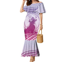 Personalised Hawaii Monk Seal Family Matching Mermaid Dress and Hawaiian Shirt Polynesian Tattoo With Tropical Flowers - Purple Gradient LT14 Mom's Dress Purple - Polynesian Pride