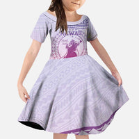 Personalised Hawaii Monk Seal Family Matching Off Shoulder Maxi Dress and Hawaiian Shirt Polynesian Tattoo With Tropical Flowers - Purple Gradient LT14 Daughter's Dress Purple - Polynesian Pride