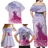 Personalised Hawaii Monk Seal Family Matching Off Shoulder Maxi Dress and Hawaiian Shirt Polynesian Tattoo With Tropical Flowers - Purple Gradient LT14 - Polynesian Pride