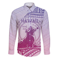Personalised Hawaii Monk Seal Family Matching Off Shoulder Maxi Dress and Hawaiian Shirt Polynesian Tattoo With Tropical Flowers - Purple Gradient LT14 Dad's Shirt - Long Sleeve Purple - Polynesian Pride