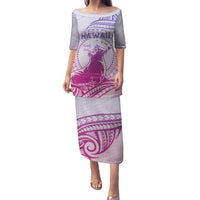 Personalised Hawaii Monk Seal Family Matching Puletasi and Hawaiian Shirt Polynesian Tattoo With Tropical Flowers - Purple Gradient LT14 Mom's Dress Purple - Polynesian Pride
