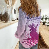 Personalised Hawaii Monk Seal Women Casual Shirt Polynesian Tattoo With Tropical Flowers - Purple Gradient LT14 - Polynesian Pride