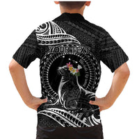 Personalised Hawaii Monk Seal Family Matching Mermaid Dress and Hawaiian Shirt Polynesian Tattoo With Tropical Flowers - Black LT14 - Polynesian Pride