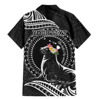 Personalised Hawaii Monk Seal Family Matching Mermaid Dress and Hawaiian Shirt Polynesian Tattoo With Tropical Flowers - Black LT14 - Polynesian Pride
