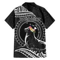 Personalised Hawaii Monk Seal Family Matching Off Shoulder Maxi Dress and Hawaiian Shirt Polynesian Tattoo With Tropical Flowers - Black LT14 - Polynesian Pride