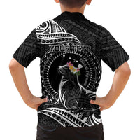 Personalised Hawaii Monk Seal Family Matching Puletasi and Hawaiian Shirt Polynesian Tattoo With Tropical Flowers - Black LT14 - Polynesian Pride