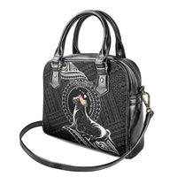Personalised Hawaii Monk Seal Shoulder Handbag Polynesian Tattoo With Tropical Flowers - Black
