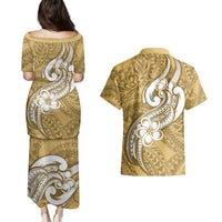 Polynesia Couples Matching Puletasi Dress and Hawaiian Shirt Plumeria With Tribal Pattern Yellow Pastel Vibes LT14 - Polynesian Pride