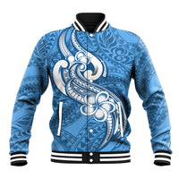 Polynesia Baseball Jacket Plumeria With Tribal Pattern Blue Pastel Vibes LT14 Unisex Blue - Polynesian Pride