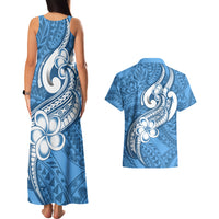 Polynesia Couples Matching Tank Maxi Dress and Hawaiian Shirt Plumeria With Tribal Pattern Blue Pastel Vibes LT14 - Polynesian Pride