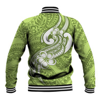 Polynesia Baseball Jacket Plumeria With Tribal Pattern Green Pastel Vibes LT14 - Polynesian Pride