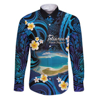 French Polynesia Tetiaroa Atoll Family Matching Puletasi and Hawaiian Shirt Polynesian Curves Style LT14 Dad's Shirt - Long Sleeve Blue - Polynesian Pride