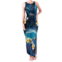 French Polynesia Tetiaroa Atoll Family Matching Tank Maxi Dress and Hawaiian Shirt Polynesian Curves Style LT14 Mom's Dress Blue - Polynesian Pride