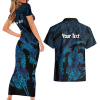 Personalised Tahiti Moorea Atoll Couples Matching Short Sleeve Bodycon Dress and Hawaiian Shirt Polynesian Sea Turtle LT14 - Polynesian Pride