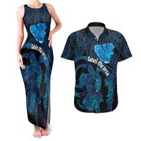 Personalised Tahiti Moorea Atoll Couples Matching Tank Maxi Dress and Hawaiian Shirt Polynesian Sea Turtle LT14 Blue - Polynesian Pride