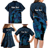 Personalised Tahiti Moorea Atoll Family Matching Long Sleeve Bodycon Dress and Hawaiian Shirt Polynesian Sea Turtle LT14 - Polynesian Pride