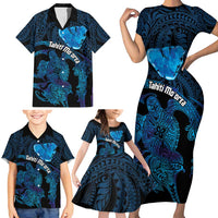 Personalised Tahiti Moorea Atoll Family Matching Short Sleeve Bodycon Dress and Hawaiian Shirt Polynesian Sea Turtle LT14 - Polynesian Pride