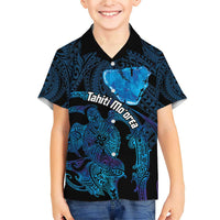 Personalised Tahiti Moorea Atoll Family Matching Short Sleeve Bodycon Dress and Hawaiian Shirt Polynesian Sea Turtle LT14 Son's Shirt Blue - Polynesian Pride