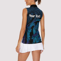 Personalised Tahiti Moorea Atoll Women Sleeveless Polo Shirt Polynesian Sea Turtle LT14 - Polynesian Pride
