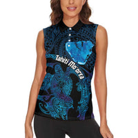 Personalised Tahiti Moorea Atoll Women Sleeveless Polo Shirt Polynesian Sea Turtle LT14 - Polynesian Pride