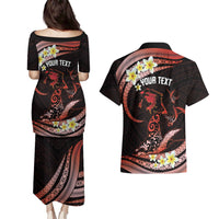 Personalised Tahiti Bora Bora Couples Matching Puletasi and Hawaiian Shirt Manta Rays With Polynesian Plumeria LT14 - Polynesian Pride