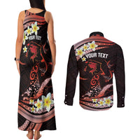 Personalised Tahiti Bora Bora Couples Matching Tank Maxi Dress and Long Sleeve Button Shirt Manta Rays With Polynesian Plumeria LT14 - Polynesian Pride