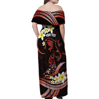 Personalised Tahiti Bora Bora Family Matching Off Shoulder Maxi Dress and Hawaiian Shirt Manta Rays With Polynesian Plumeria LT14 - Polynesian Pride