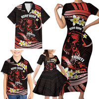 Personalised Tahiti Bora Bora Family Matching Short Sleeve Bodycon Dress and Hawaiian Shirt Manta Rays With Polynesian Plumeria LT14 - Polynesian Pride