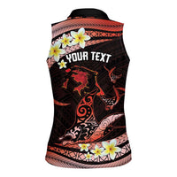 Personalised Tahiti Bora Bora Women Sleeveless Polo Shirt Manta Rays With Polynesian Plumeria LT14 - Polynesian Pride