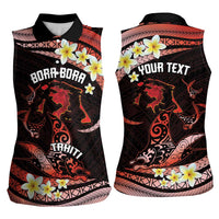 Personalised Tahiti Bora Bora Women Sleeveless Polo Shirt Manta Rays With Polynesian Plumeria LT14 - Polynesian Pride