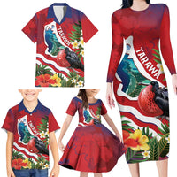 Personalised Kiribati Tarawa Atoll Family Matching Long Sleeve Bodycon Dress and Hawaiian Shirt Frigate Bird With Map Tropical Style LT14 - Polynesian Pride