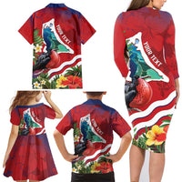 Personalised Kiribati Tarawa Atoll Family Matching Long Sleeve Bodycon Dress and Hawaiian Shirt Frigate Bird With Map Tropical Style LT14 - Polynesian Pride