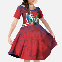 Personalised Kiribati Tarawa Atoll Family Matching Off Shoulder Maxi Dress and Hawaiian Shirt Frigate Bird With Map Tropical Style LT14 Daughter's Dress Red - Polynesian Pride