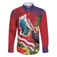 Personalised Kiribati Tarawa Atoll Family Matching Off Shoulder Maxi Dress and Hawaiian Shirt Frigate Bird With Map Tropical Style LT14 Dad's Shirt - Long Sleeve Red - Polynesian Pride