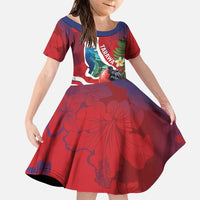 Personalised Kiribati Tarawa Atoll Family Matching Puletasi and Hawaiian Shirt Frigate Bird With Map Tropical Style LT14 Daughter's Dress Red - Polynesian Pride