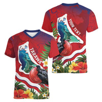 Personalised Kiribati Tarawa Atoll Women V-Neck T-Shirt Frigate Bird With Map Tropical Style LT14 - Polynesian Pride