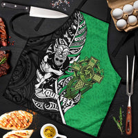 New Zealand and Ireland Rugby Custom Apron Maori Tiki Fern Irish Celtic Cross LT14 Green - Polynesian Pride