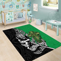 New Zealand and Ireland Rugby Custom Area Rug Maori Tiki Fern Irish Celtic Cross - Polynesian Pride
