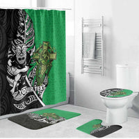 New Zealand and Ireland Rugby Custom Bathroom Set Maori Tiki Fern Irish Celtic Cross LT14 Bathroom Set (4 pcs) Green - Polynesian Pride