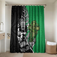 New Zealand and Ireland Rugby Custom Bathroom Set Maori Tiki Fern Irish Celtic Cross LT14 Shower Curtain Only Green - Polynesian Pride
