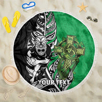 New Zealand and Ireland Rugby Custom Beach Blanket Maori Tiki Fern Irish Celtic Cross LT14 One Size 150cm Green - Polynesian Pride