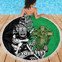 New Zealand and Ireland Rugby Custom Beach Blanket Maori Tiki Fern Irish Celtic Cross LT14 - Polynesian Pride