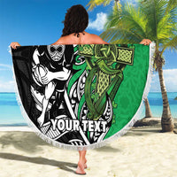 New Zealand and Ireland Rugby Custom Beach Blanket Maori Tiki Fern Irish Celtic Cross LT14 - Polynesian Pride