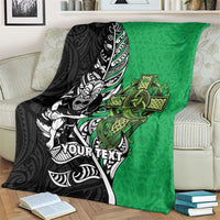 New Zealand and Ireland Rugby Custom Blanket Maori Tiki Fern Irish Celtic Cross LT14 - Polynesian Pride