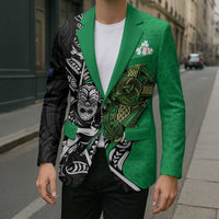 New Zealand and Ireland Rugby Custom Blazer Maori Tiki Fern Irish Celtic Cross LT14 - Polynesian Pride