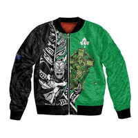 New Zealand and Ireland Rugby Custom Bomber Jacket Maori Tiki Fern Irish Celtic Cross LT14 Unisex Green - Polynesian Pride