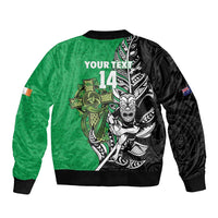 New Zealand and Ireland Rugby Custom Bomber Jacket Maori Tiki Fern Irish Celtic Cross LT14 - Polynesian Pride