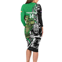 New Zealand and Ireland Rugby Custom Family Matching Long Sleeve Bodycon Dress and Hawaiian Shirt Maori Tiki Fern Irish Celtic Cross LT14 - Polynesian Pride